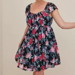Torrid Sweetheart Mini Dress Black and Pink Floral Size 6X